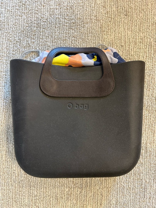 O Bag Handbags - Black and Brown Tote with Multicolor Insert, O bag